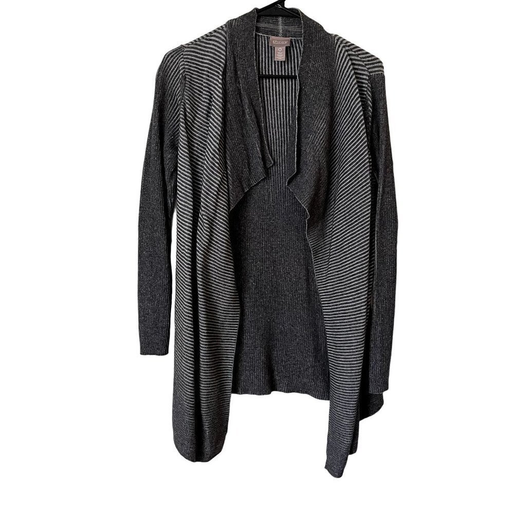 Chico's gray and white long sleeved cardigan warm comfortable soft casual - Picture 1 of 6
